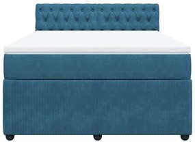 vidaXL Κρεβάτι Boxspring με Στρώμα Μπλε 160x200 εκ. Βελούδινο