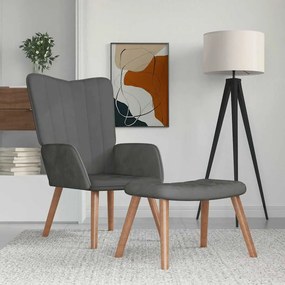 vidaXL Πολυθρόνα Relax Σκούρο Γκρι Βελούδινη με Σκαμπό