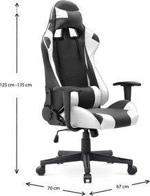 Καρέκλα γραφείου Gaming Alonso Megapap από τεχνόδερμα χρώμα λευκό - μαύρο 67x70x125/135 εκ.