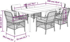 vidaXL Σετ Τραπεζαρίας Κήπου 7 τεμ. Αν. Γκρι Συνθ. Ρατάν με Μαξιλάρια