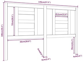 vidaXL Κεφαλάρι Κρεβατιού Μελί 146 x 4 x 100 εκ. από Μασίφ Ξύλο Πεύκου