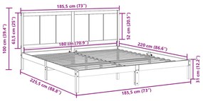 Πλαίσιο Κρεβατιού Μακρύ Χωρίς Στρώμα 180x220 εκ Μασίφ Ξύλο - Καφέ