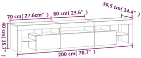 Έπιπλο Τηλεόρασης με LED Μαύρο 200x36,5x40 εκ. - Μαύρο