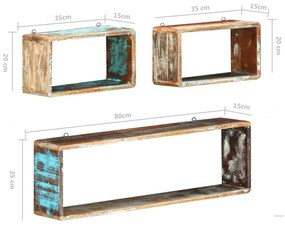 Ράφια Κύβοι Τοίχου Σετ 3 Τεμαχίων από Μασίφ Ανακυκλωμένο Ξύλο - Καφέ