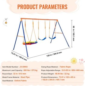 VEVOR Swing Sets for Backyard 1 Saucer 2 Belt Swing Seats A-Frame Metal Stand