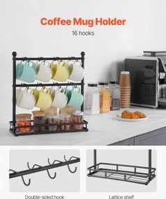 VEVOR Coffee Mug Holder for Countertop 16 Hooks Cup Rack with Storage Base