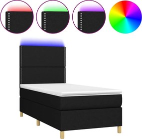 vidaXL Κρεβάτι Boxspring με Στρώμα &amp; LED Μαύρο 100x200 εκ. Υφασμάτινο