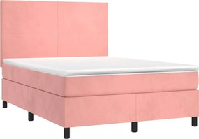 vidaXL Κρεβάτι Boxspring με Στρώμα Ροζ 140x190 εκ. Βελούδινο