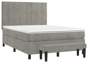 vidaXL Κρεβάτι Boxspring με Στρώμα Ανοιχτό Γκρι 140x190 εκ. Βελούδινο