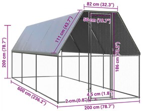 vidaXL Κοτέτσι - Κλουβί Εξωτ. Χώρου 2x6x2 μ. από Γαλβανισμένο Χάλυβα