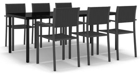 vidaXL Σετ Τραπεζαρίας Κήπου 7 Τεμαχίων Μαύρο