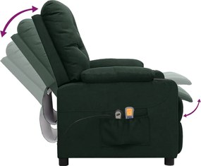 vidaXL Πολυθρόνα Μασάζ Ηλεκτρική Σκούρο Πράσινο Υφασμάτινη