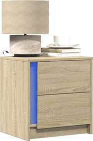 vidaXL Κομοδίνα με Φώτα LED 2 τεμ. Sonoma Δρυς από Επεξεργασμένο Ξύλο