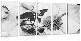 Συλλογή εικόνων 5 μερών από παλιά φύλλα σε ασπρόμαυρο