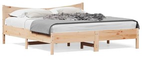 Πλαίσιο Κρεβατιού με Κεφαλάρι 200x200 εκ. από Μασίφ Ξύλο Πεύκου - Καφέ