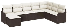 vidaXL Σετ Καναπέ Κήπου με μαξιλάρι 8 pcs Καφέ και λευκό Πολυ ράταν