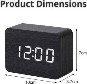 Επιτραπέζιο Ψηφιακό Ξύλινο Ρολόι με οθόνη LED, Ξυπνητήρι, Θερμόμετρο - Μαύρο