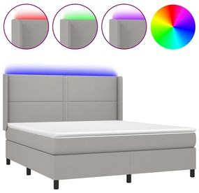 vidaXL Κρεβάτι Boxspring με Στρώμα &amp; LED Αν.Γκρι 180x200εκ. Υφασμάτινο