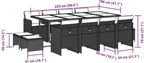 vidaXL Σετ Τραπεζαρίας Κήπου 13τεμ. Μαύρο από Συνθ. Ρατάν με Μαξιλάρια