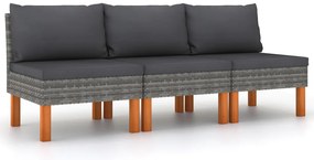 vidaXL Καναπέδες Μεσαίοι 3 τεμ. Συνθετικό Ρατάν/Μασίφ Ξύλο Ευκαλύπτου