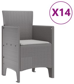 vidaXL 15 Τεμαχίων Σετ Τραπεζαρίας Κήπου με Μαξιλάρια Ανοιχτό Γκρι Πολυρτάν