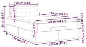 Οθωμανικό κρεβάτι με στρώμα ανοιχτό γκρι 120x190 cm Velvet - Γκρι