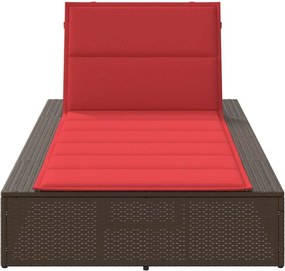 vidaXL Ξαπλώστρα με πλωτό μαξιλάρι Brown Poly Rattan