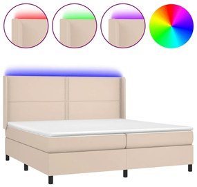 vidaXL Κρεβάτι Boxspring Στρώμα&LED Καπουτσίνο 200x200 εκ. Συνθ. Δέρμα