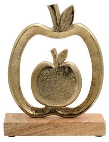 Διακοσμητικό Apple 2794 Fylliana Αλουμινίου με Ξύλινη Βάση Χρυσό χρώμα 15x5x20εκ