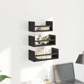 vidaXL Σετ ραφιών τοίχου με ράφι 3 pcs Μαύρη Οξυά 40x16x14εκ.
