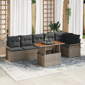 vidaXL Σετ Εξωτερικής Τραπεζαρίας 7 τεμαχίων με Μαξιλάρια Γκρίζο Συνθετικό Ρατάν και Ακακία
