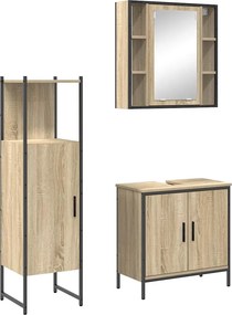 vidaXL Σετ Επίπλων Μπάνιου με ράφι 3 pcs Καφέ Επεξεργασμένο ξύλο