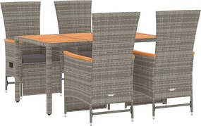 vidaXL Σετ Τραπεζαρίας Κήπου 5 τεμ. Γκρι Συνθ. Ρατάν με Μαξιλάρια