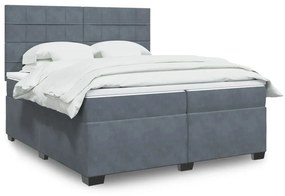 Κρεβάτι Boxspring με Στρώμα Σκούρο Γκρι 200x200 εκ. Βελούδινο - Γκρι