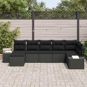 vidaXL Σετ Καναπέ Κήπου με μαξιλάρι 7 pcs Μαύρο Πολυ ράταν