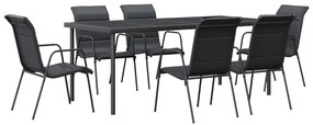 vidaXL Σετ Τραπεζαρίας Κήπου 7 Τεμαχίων Μαύρο από Ατσάλι & Textilene