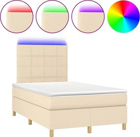 VidaXL Κρεβάτι Boxspring με Στρώμα & LED Κρεμ 120x190 εκ. Υφασμάτινο