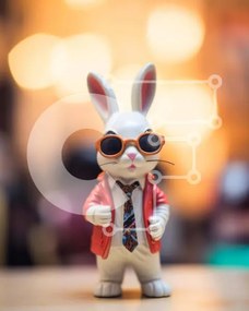 Intra Συλλεκτικό Ξύλινο Παζλ Plywood  4mm - Παιχνίδι White Bunny με γυαλιά ηλίου και πορτοκαλί μπουφάν Σε Ξύλινο Κουτί - Διαστάσεις: 10x10 cm – 25 κομμάτια