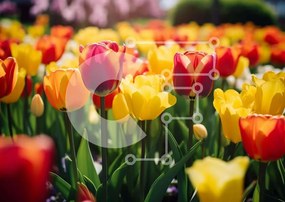 Intra Συλλεκτικό Ξύλινο Παζλ Plywood 4mm - Πολύχρωμο χωράφι με τουλίπες ανθισμένο με ανθρώπους Σε Ξύλινο Κουτί - Διαστάσεις: 10x10 cm – 25 κομμάτια