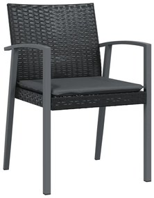 vidaXL Καρέκλες Κήπου 4 τεμ. Μαύρο 56,5x57x83 εκ Συνθ. Ρατάν&Μαξιλάρια