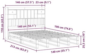 Κρεβάτι Βιβλιοθήκη Χωρίς Στρώμα 140x190 εκ Μασίφ Ξύλο Πεύκου - Καφέ