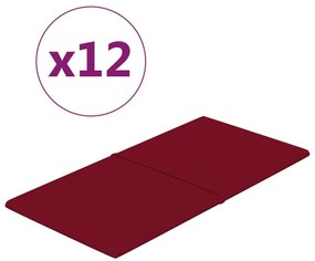 Πάνελ Τοίχου 12 τεμ. Μπορντό 60x30 εκ. 2,16 μ² Βελούδο - Κόκκινο
