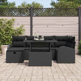 vidaXL Σετ Καναπέ Κήπου με μαξιλάρι 7 pcs Μαύρο Πολυ ράταν