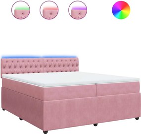 vidaXL Κρεβάτι Boxspring με Στρώμα Ροζ 200x200 εκ. Βελούδινο