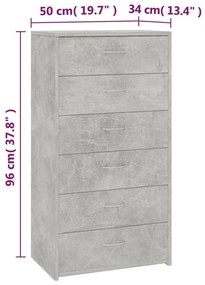 Συρταριέρα με 6 Συρτάρια Γκρι Σκυροδ. 50x34x96 εκ. Μοριοσανίδα - Γκρι