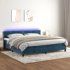 vidaXL Κρεβάτι Boxspring με Στρώμα &amp; LED Σκ. Μπλε 200x200εκ. Βελούδινο