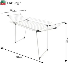 Πτυσσόμενο στεγνωτήριο ρούχων Kinghoff KH 2041, 25 μ., έως 20 κιλά, αντιολισθητικά άκρα, χάλυβας, λευκό/γκρι
