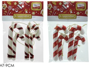 Χριστουγεννιάτικα Κρεμαστά Καραμέλες 7/9cm Σετ 4Τμχ Σε 2 Σχέδια