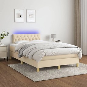 Κρεβάτι Boxspring με Στρώμα &amp; LED Κρεμ 120x200 εκ. Υφασμάτινο - Κρεμ