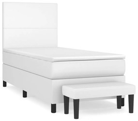 vidaXL Κρεβάτι Boxspring με Στρώμα Λευκό 90x190εκ. από Συνθετικό Δέρμα